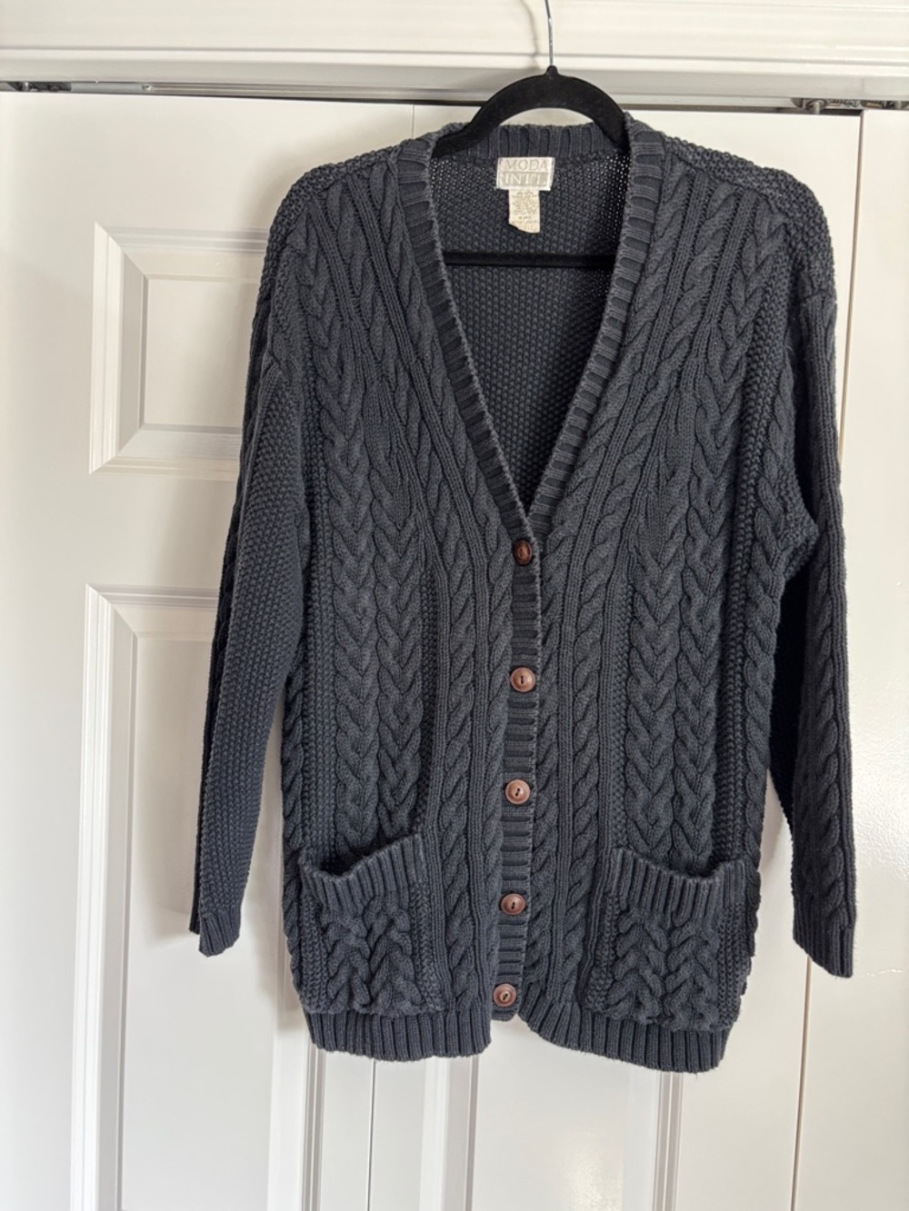 90s Moda International Black Cable Knit Button-Up Cardigan